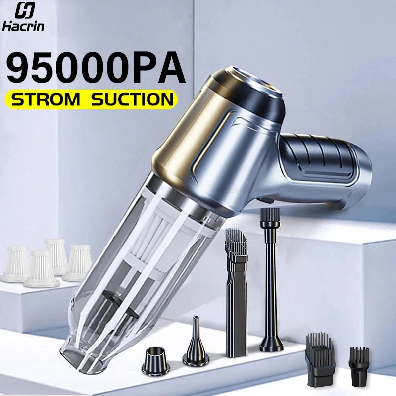 Portable Wireless Car Vacuum Cleaner with 95000PA Strong Suction – Handheld and Powerful Blower for Home and Vehicle Use