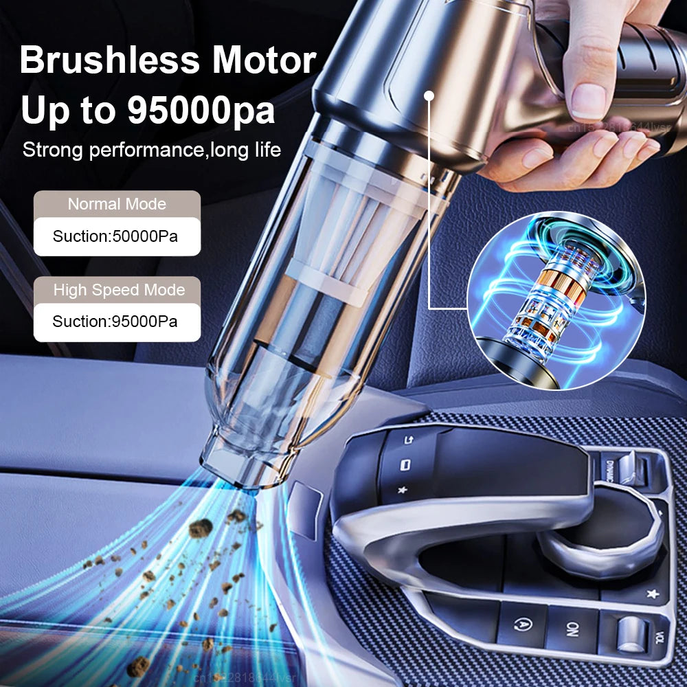 Portable Wireless Car Vacuum Cleaner with 95000PA Strong Suction – Handheld and Powerful Blower for Home and Vehicle Use