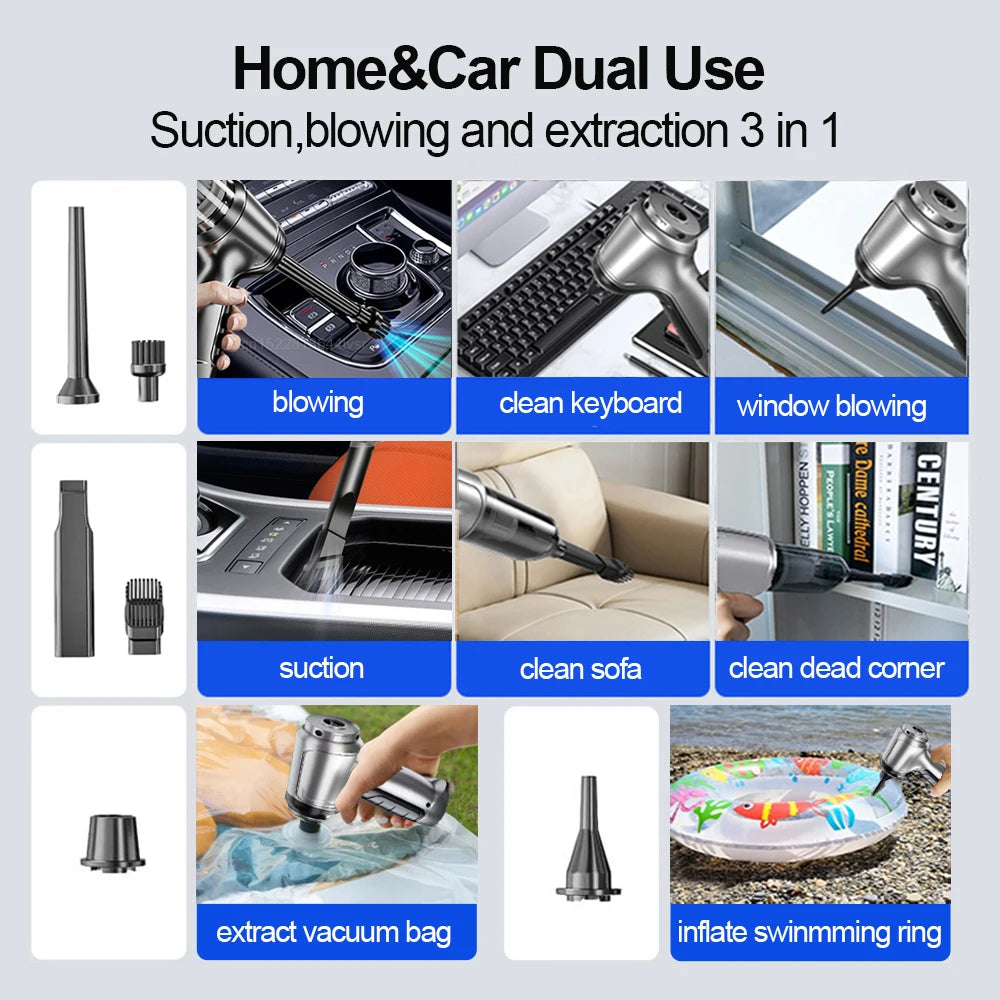 Portable Wireless Car Vacuum Cleaner with 95000PA Strong Suction – Handheld and Powerful Blower for Home and Vehicle Use