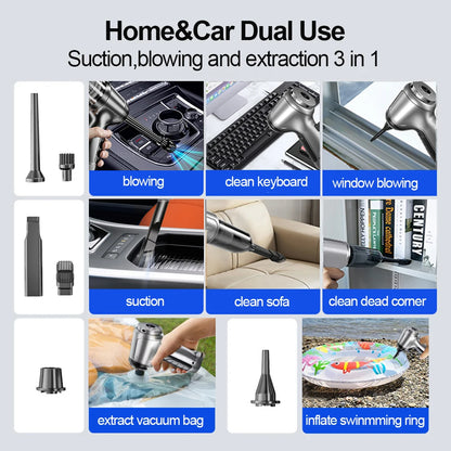 Portable Wireless Car Vacuum Cleaner with 95000PA Strong Suction – Handheld and Powerful Blower for Home and Vehicle Use